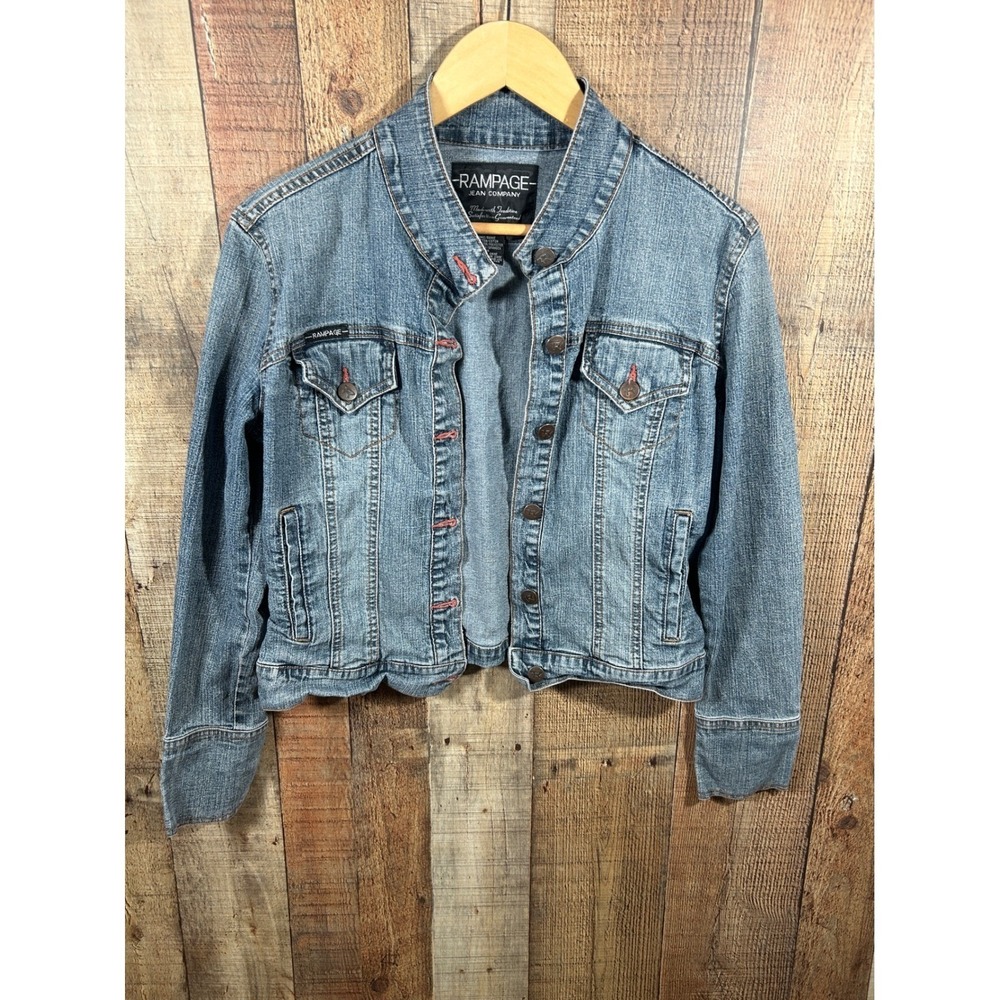 Rampage Denim Jacket Women Large Y2K Cropped Fitted Stretch Jean Streetwear